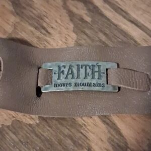 Brown Leather Cuff Bracelet with Faith Plaque